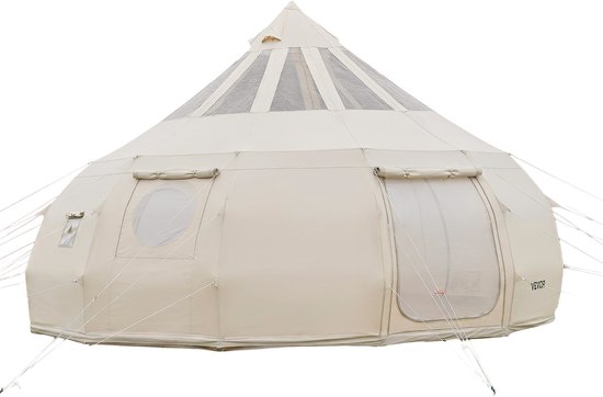 VEVOR Canvas Bell Tent, 5m Yurt, 4 Seizoenen, met Schoorsteenopening & Regenhoes, Poly-katoenstof, Slaapplaatsen tot 12 Personen, voor Familiekamperen & Andere Buitenactiviteiten, Beige van Vevor — afbeelding 2