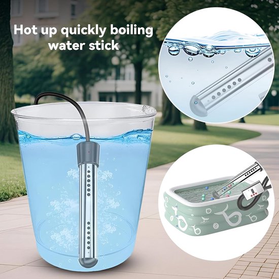 Elektrische Dompelverwarmer - 2000W - Dompelaar - Snelwaterverwarmer - Slimme timer - Waterverwarmer - Zwembadwaterverwarmer - Reisdompelaar - Draagbare - Veilig & Duurzaam - Voor Bad, Emmer & Voetenbad - Automatische veiligheidsuitschakeling — afbeelding 2