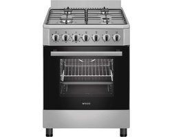 Wiggo WO-E605R(XX) – Vrijstaand gasfornuis – 60 cm – 4 kookzones – 66L elektrische oven – Roestvrijstaal – Elektrische vonkontsteking & vlambeveiliging – Energieklasse B – 5 jaar garantie