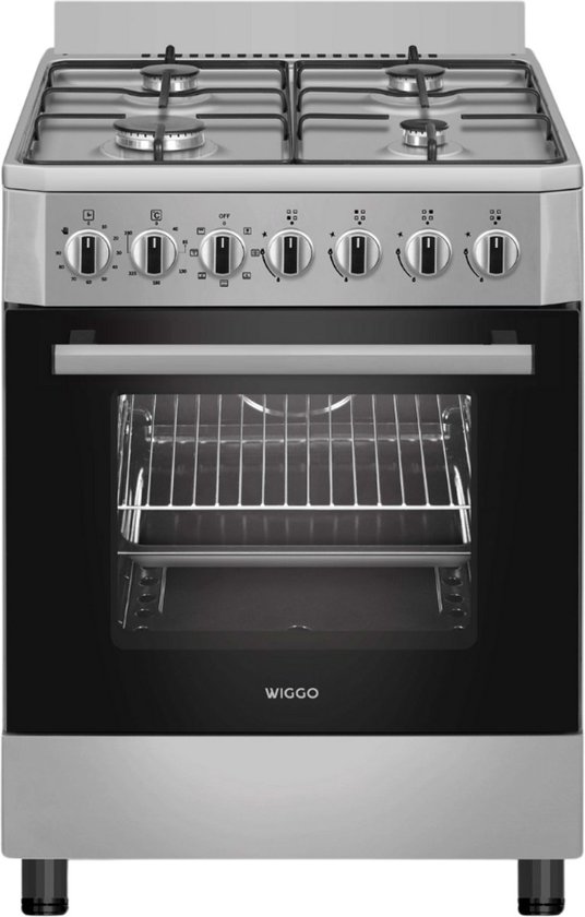 Wiggo WO-E605R(XX) – Vrijstaand gasfornuis – 60 cm – 4 kookzones – 66L elektrische oven – Roestvrijstaal – Elektrische vonkontsteking & vlambeveiliging – Energieklasse B – 5 jaar g…