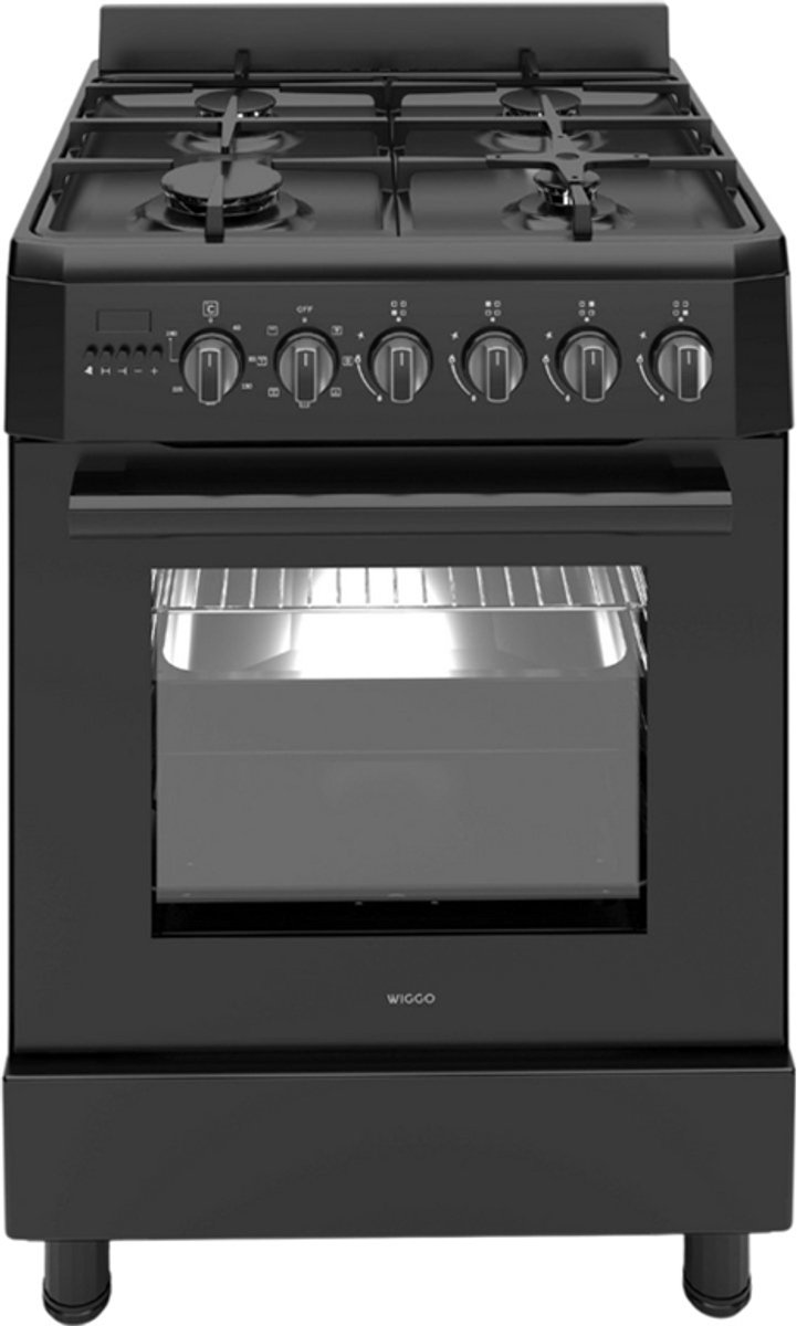 Bol.com Wiggo WO-E609B(BB) Vrijstaande Gasfornuis - 60 cm - Zwart aanbieding