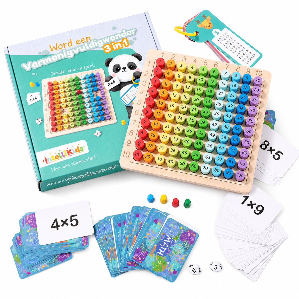 Word een Vermenigvuldigwonder - 3 in 1 Rekenspel - Voor Kinderen vanaf 7 jaar - Montessori Houten Rekenbord - Tafels Oefenen - Vermenigvuldigen - Leren Groep 4 - Educatief Speelgoed - IntelliKids
