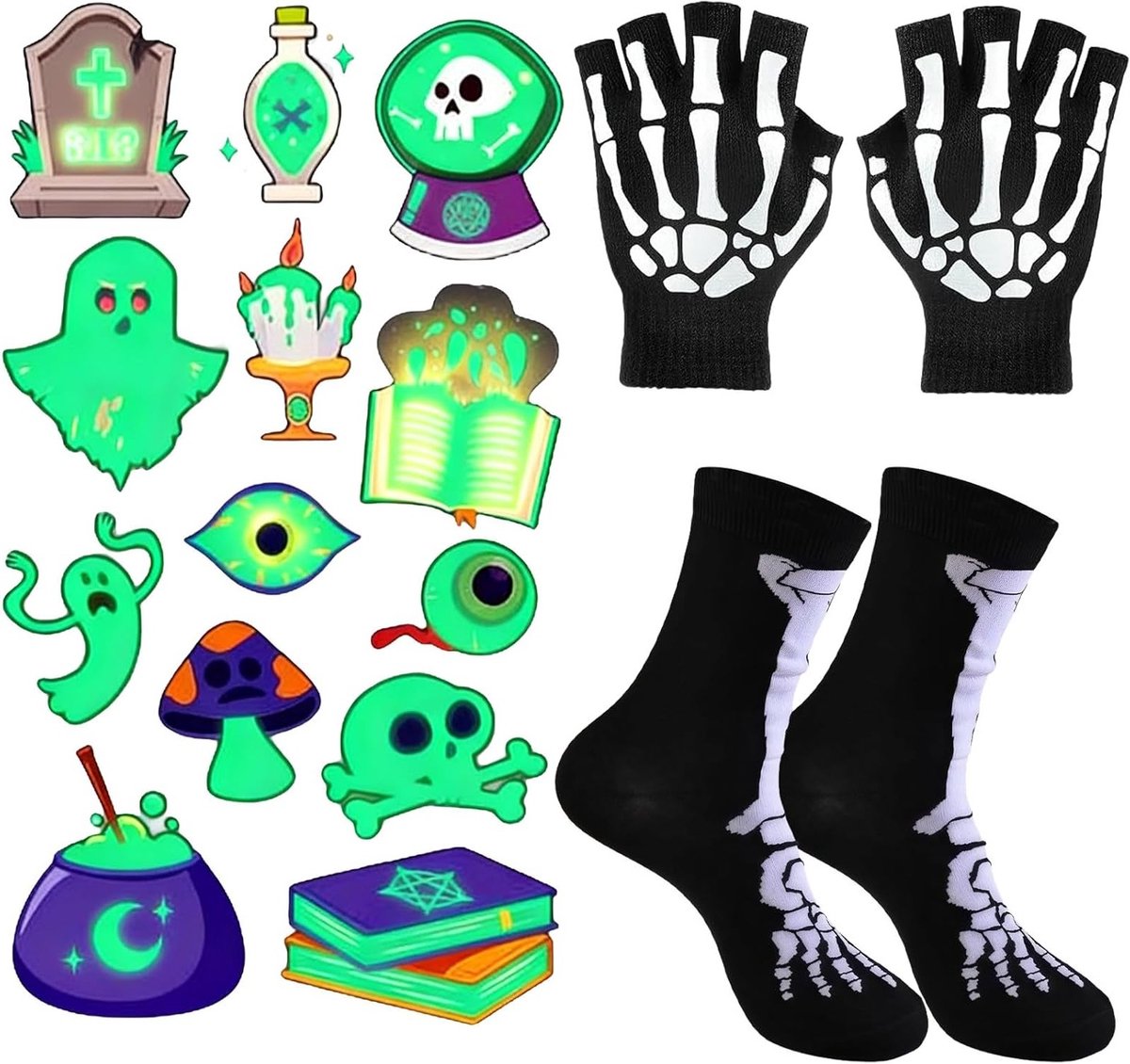 Skeleton Hands Handschoenen voor Kinderen, Halloween Kostuum Accessoire, Set van 3 voor Feestjes en Cosplay Activiteiten