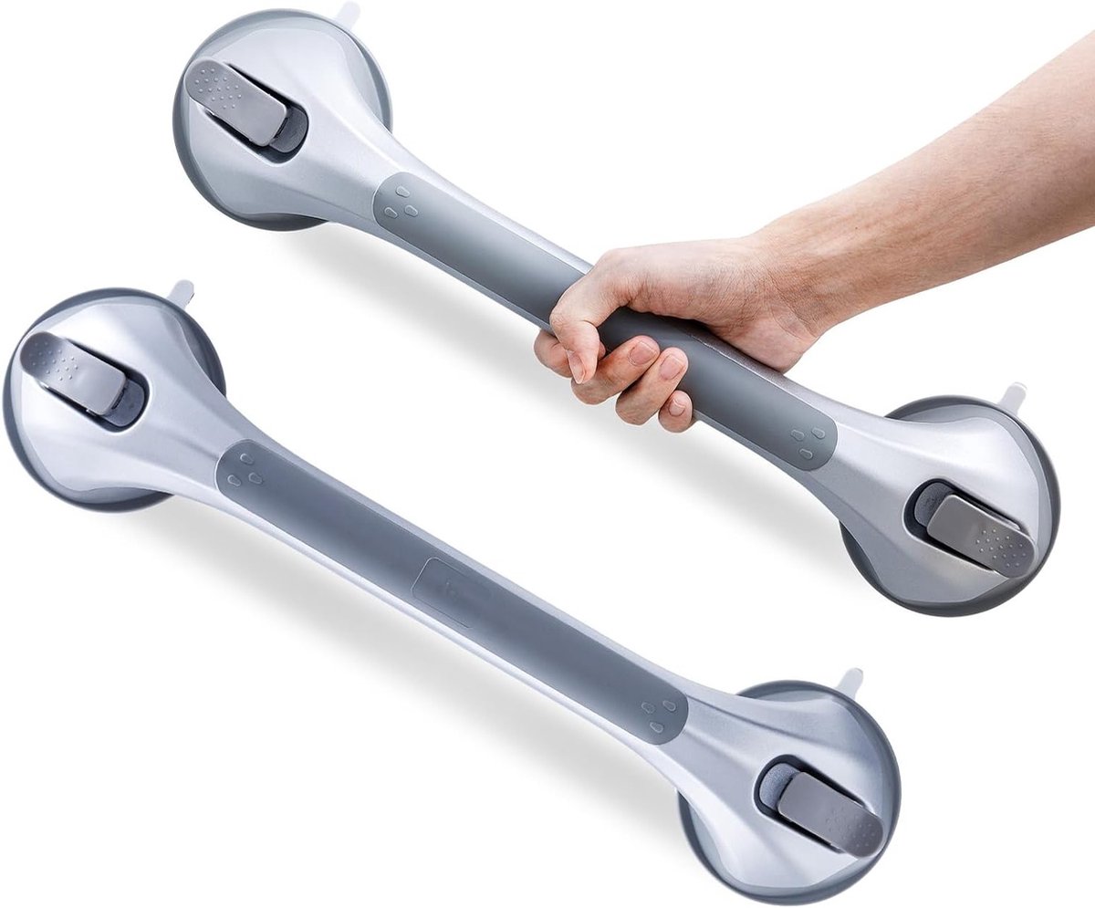 Set van 2 Douchehandgrepen met Zuignap, 43 cm, Veiligheidsgrepen voor Badkuip en Douche, Geschikt voor Senioren, Zware Belastbaarheid tot 110 kg, Antislip Handgrepen voor Extra Veiligheid.
