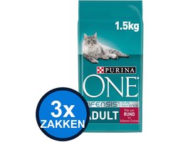 3x Purina One - Adult Rund&Verse Groenten - Kattenvoer Droogvoer - 1.5 kg