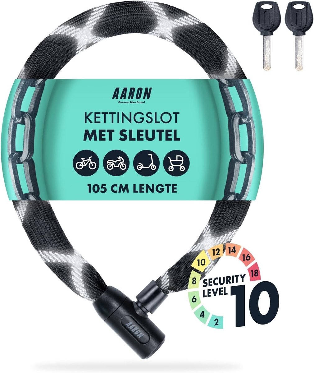 Fietsslot - Staal - 100 cm Kettingslot - Hoog Veiligheidsniveau - Voor Fietsen en Scooters