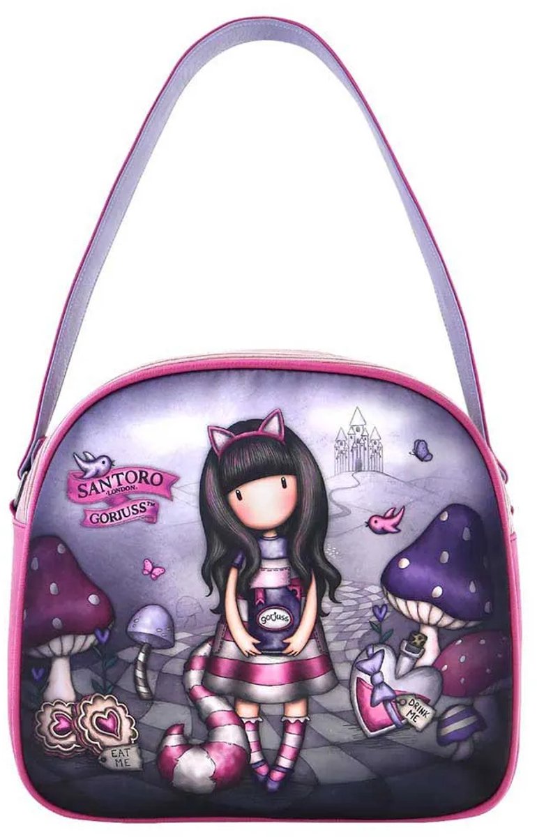 Handtas Gorjuss Cheshire cat Paars (30 x 28,5 x 11,5 cm)