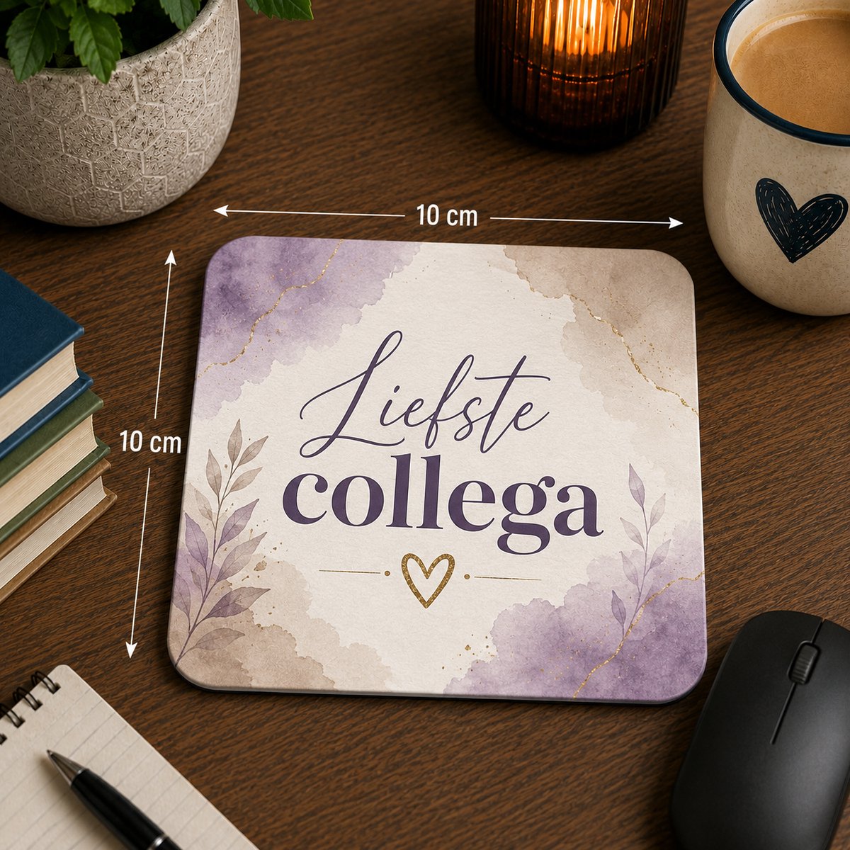 Onderzetter Liefste Collega – 10 x 10 cm – Cadeau voor Collega – Bedankje Werk – Kantoor Onderzetter