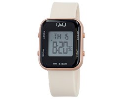 Q&Q model m207j007y-Dameshorloge-digitaal-wit / rose kleur-2 tijden-alarm-stopwatch-back light-waterdicht
