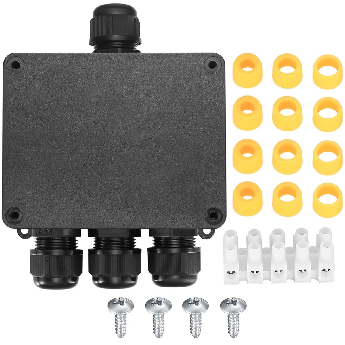 carmdering - Waterdichte Aansluitdoos voor Buiten - Kabelmof voor Buiten- 4-Weg Kabelverbinder - IP68 Lasdoos voor Tuinverlichting - Geschikt voor Kabeldiameter 4 mm tot 12 mm - Zwart Kunststof - Veiligheidsverdeeldoos
