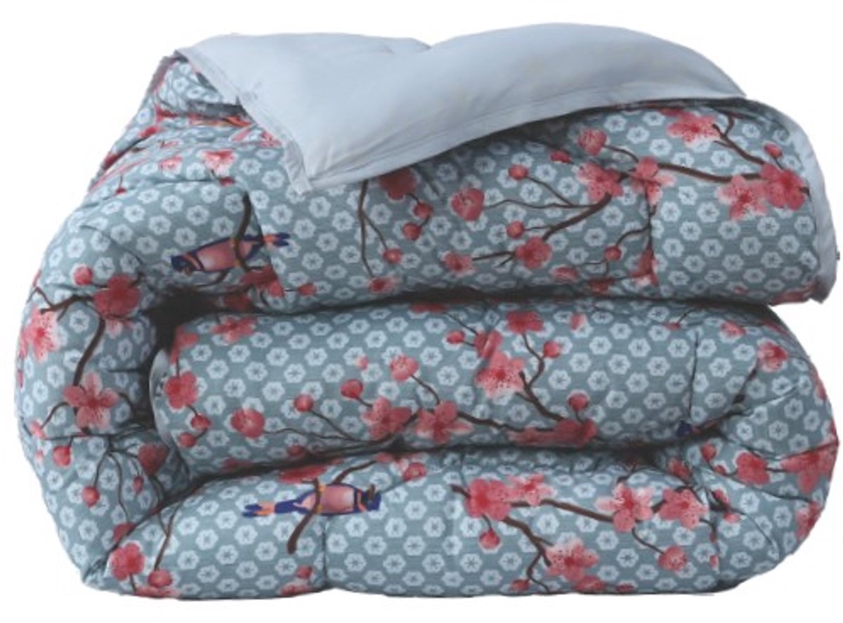 Dekbed Zonder Overtrek Japon Blue | Easy Dekbed Uni Onderzijde | 140 x 200/220cm + 1 kussensloop