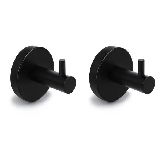 Deux patères noires modernes avec une base ronde et un crochet.
