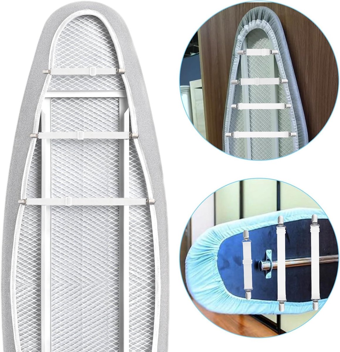 Strijkplank Cover Bevestigingen - Wit - Elastische Riemen - Verstelbare Clips - Voor Strijkplanken en Meubels