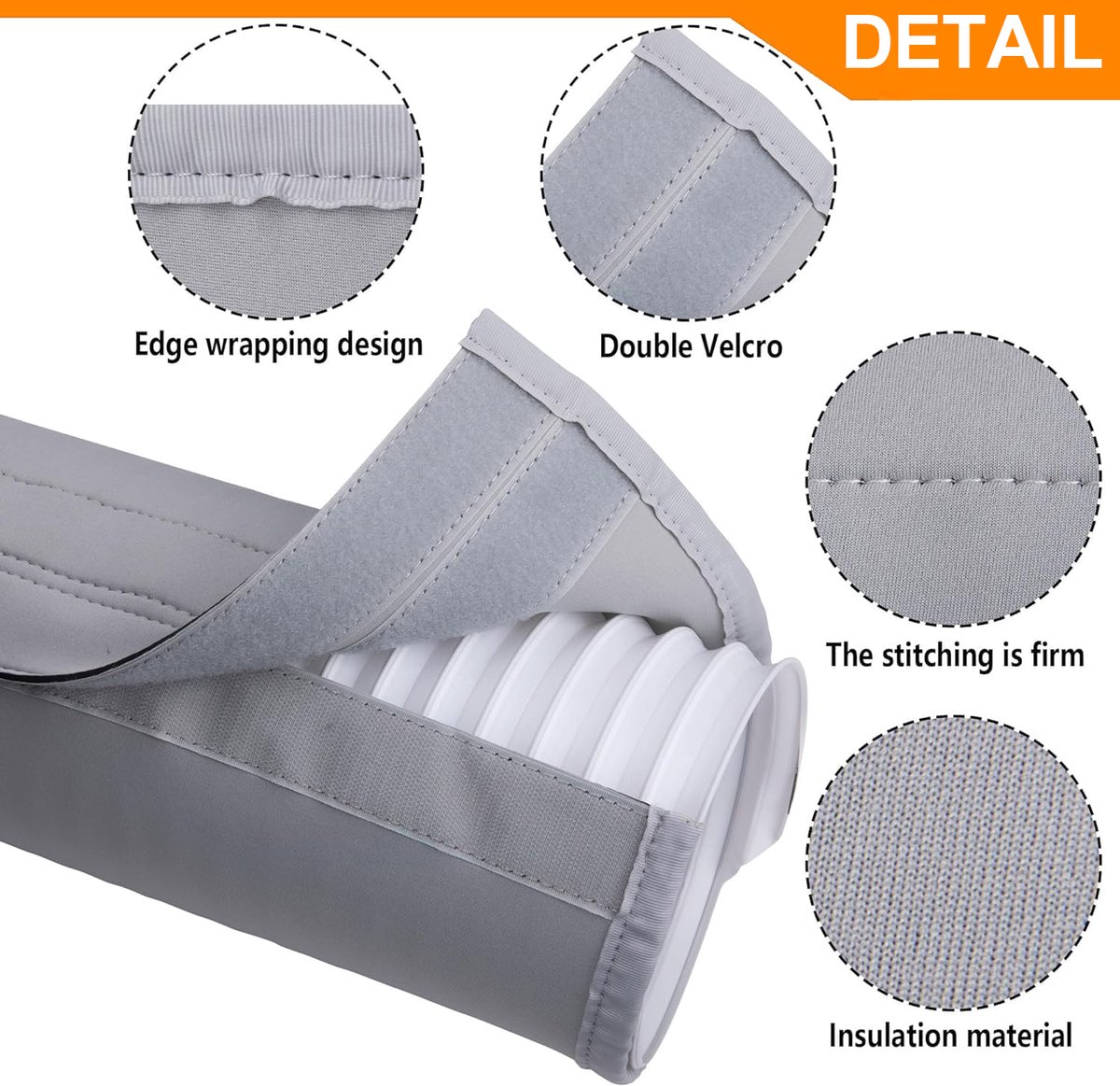 Airconditioner slanghoes - 150 x 53 cm - Airconditioner slangbeschermer - Met 3 gespbanden - Verstelbare airco slang isolatiehoes - Airconditioner kanaalisolatie - Isolatiehoes voor mobiele airco-slangen - Beschermhoes voor afvoerslang - Grijs – foto 4