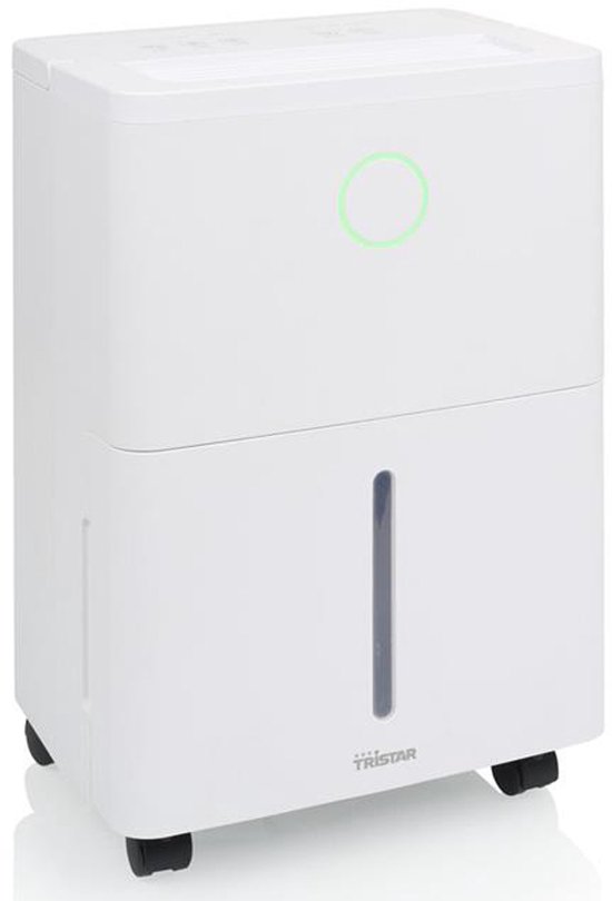 Witte luchtontvochtiger met een groene cirkel op het display.