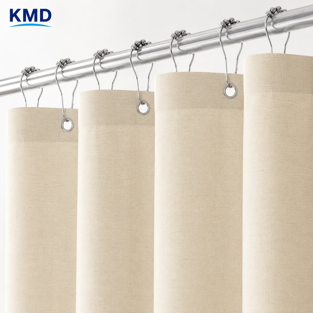 KMD Douchegordijn Linnen Textuur Waterdicht met Metalen Ringen - Anti-schimmel Badgordijn Zwaar Textiel voor Badkamer Douchecabine - 182 x 198 cm Beige
