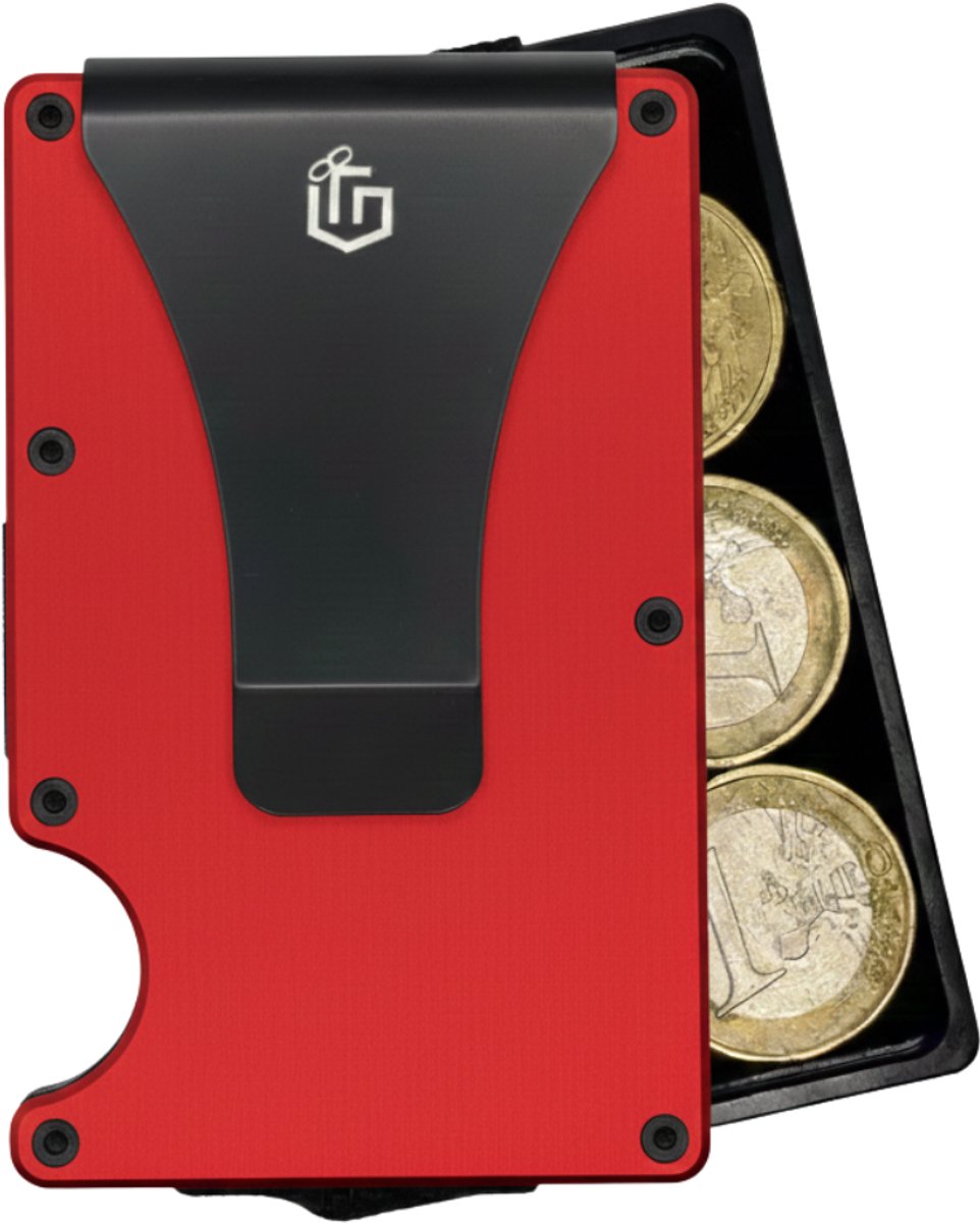 Givanna - Aluminium Kaartenhouder – Handmatige Slide Ejector – RFID Bescherming – Voor 8–12 Pasjes – Inclusief Munthouder met Alcantara – Cadeau Giftbox - Mannen en Vrouwen Portemonnee met Kaarthouder - Rood