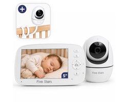 Five Stars® Dream One - Babyfoon met Camera - 5 inch Display - Baby Monitor - Inclusief Flexhouder - Wit