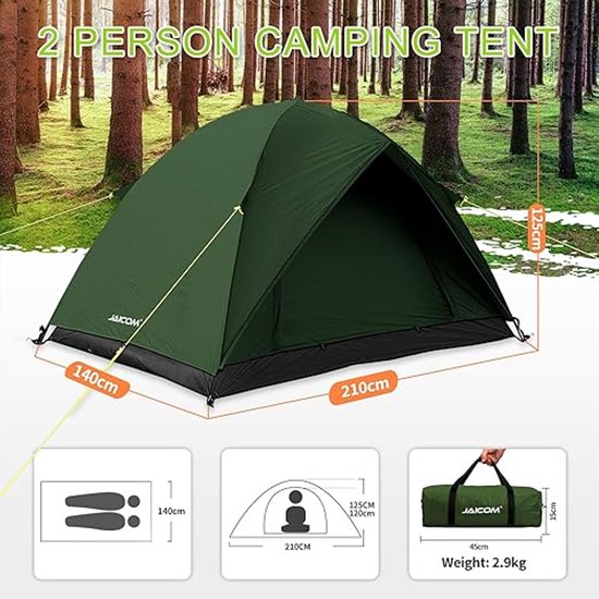 Campingtent 2–4 Personen - Ultraleichte Koepeltent - Waterdicht - Snelle Opbouw - Compact - Outdoor Tent voor Camping, Wandelen en Festivals — afbeelding 2