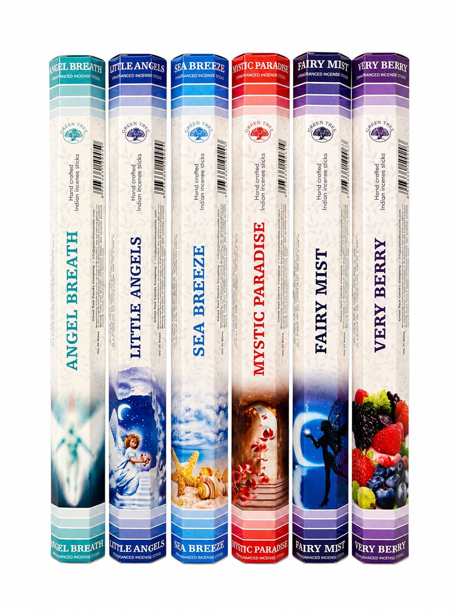 Green tree wierook - angel breath - little angels - fairy mist - sea breeze - very berry - mistic paradise - cadeau set