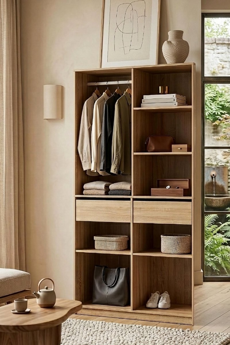 Kledingrek 100x50x200 cm met Kledingroede, 7 Vakken & 2 Laden – Moderne Garderobekast Slaapkamer – Open Kast voor Hangende & Gevouwen Kleding – NoviHomeStore
