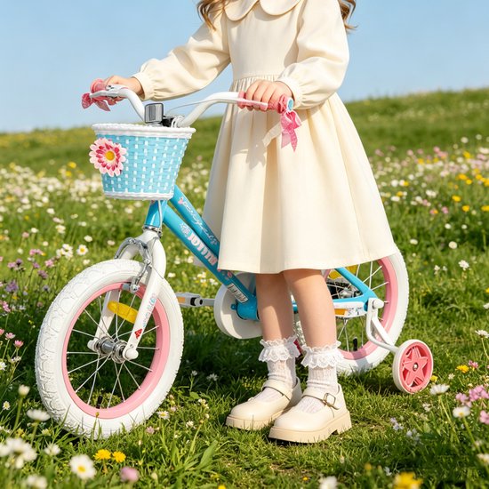 JOYSTAR Angel Meisjesfiets - Verschillende Maten 16 Inch - Met Zijwieltjes - Handrem - Inclusief Mandje - Blauw van JOYSTAR — afbeelding 4