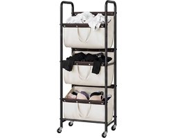 JCP® Wasmand - 120L - Wasmand 3 Vakken - Wasmanden - Beige - 52cm x 33cm x 138cm