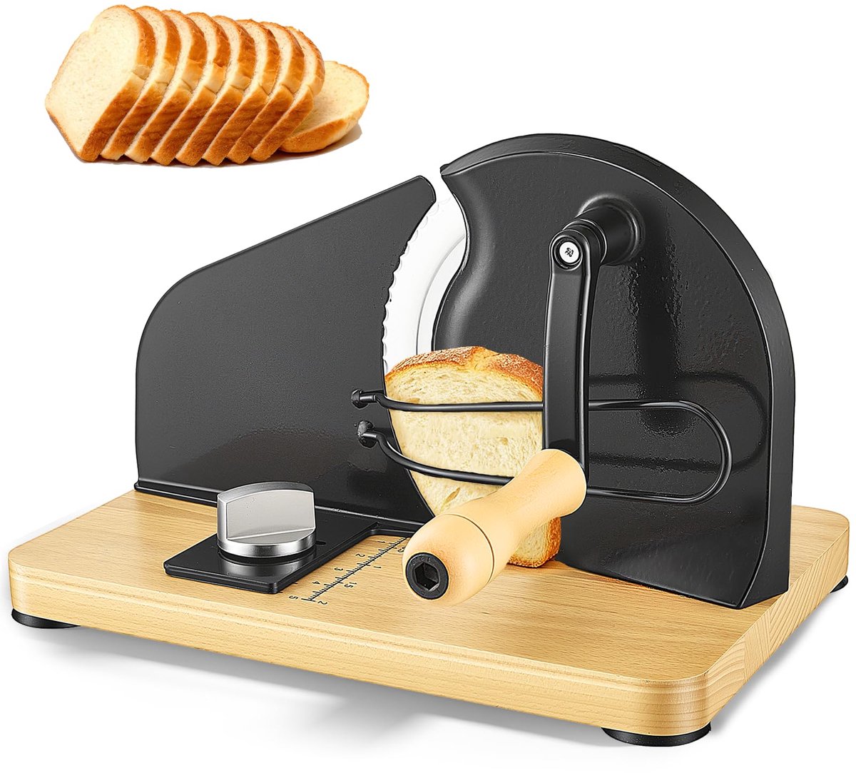 SnelShoppen - Handmatige Broodsnijmachine Zwart met Zuignap - Handbroodsnijder met Handslinger voor Zelfgebakken Brood en Zuurdesem - Ideaal voor Keuk