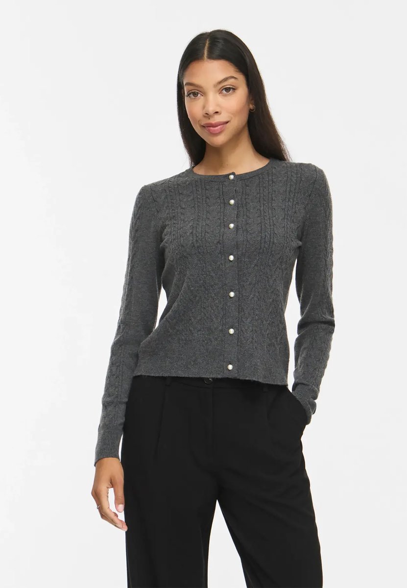 Vila Vest Vikerry Cable L/s Knit Cardigan-noo 14115309 Dark Grey Melange Dames Maat - S