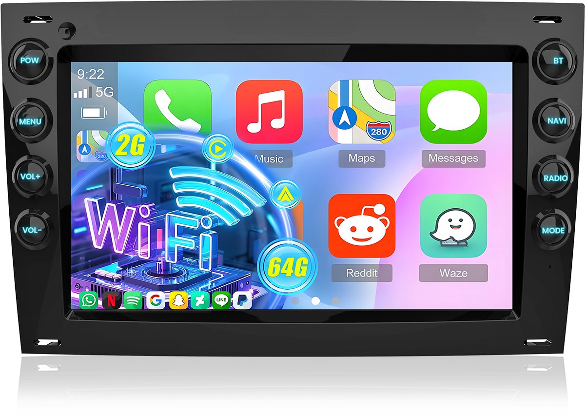 Cestovet Autoradio - Geschikt Voor Renault Megane II 2002 t/m 2009 - 7 inch IPS Scherm - Draadloos Apple CarPlay & Android Auto - 2G + 64GB - GPS Navigatie Bluetooth WIFI - FM RDS USB
