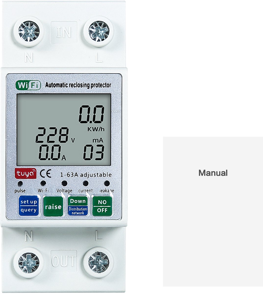 elektriciteitsmeter werkschakelaars - Slimme energiemeter - Smart Energy Meter Tuya WiFi - Intelligent herinschakelbeveiliging spanningsbewaking stroomteller stroommeter - DIN-rail - 63A 2P