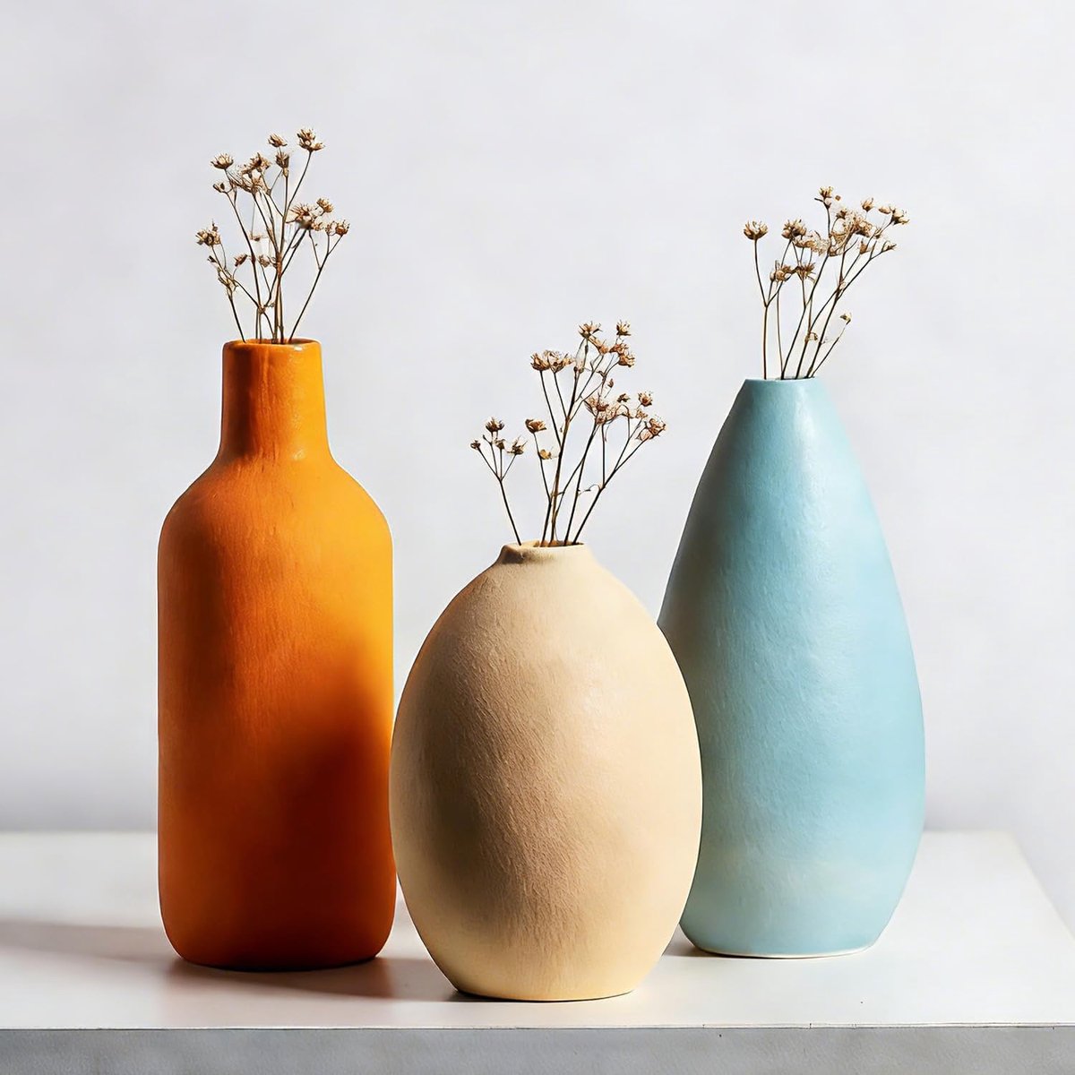 SnelShoppen - Set van 3 Modern Keramische Vazen in Neutrale Kleuren voor Decoratie, Woonkamer, Tafelcentrum, Slaapkamer, Keuken, Kantoor, Plank, Entre