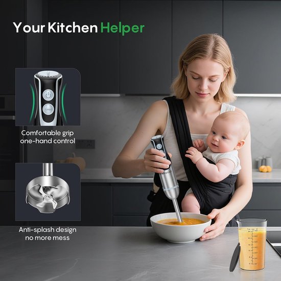 Hand Blender - Stafmixer Keuken - Sauzen Maken - 1000W Kracht - 700 ml Cup - Zilver — afbeelding 5