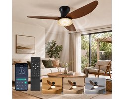 Lapamax Landelijke Houtlook Plafondventilator met Lamp Ø100 cm–Smart Plafondlamp met Ventilator met App en Afstandsbediening-Afstandsbediening-3 Kleurtemperaturen-6 Snelheden en Geheugenfunctie–Voor Woonkamer, Slaapkamer en Kantoor-Kristallen Lamp
