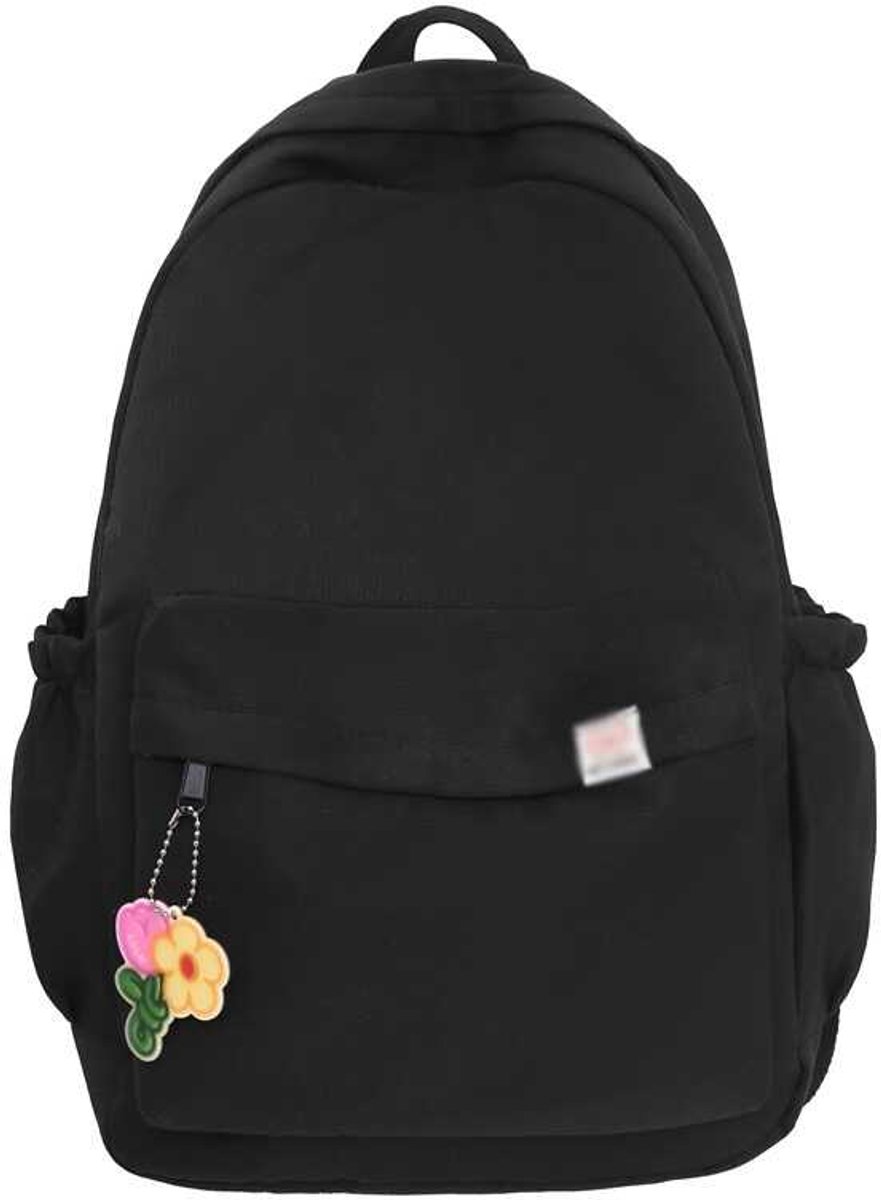 Leuke en esthetisch aantrekkelijke rugzak, eenvoudige effen kleur, kawaii rugzak, reisrugzak voor laptop (zwart)