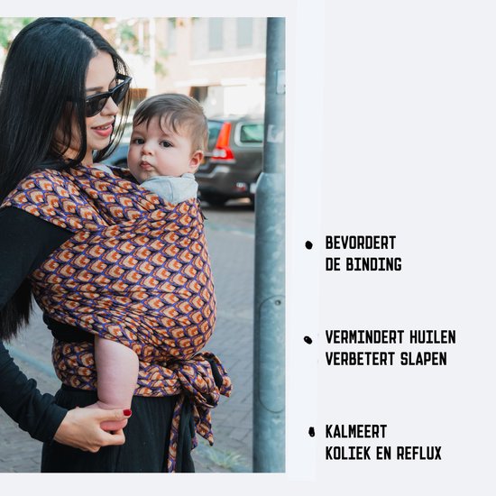 ByKay Stretchy Deluxe - rekbare draagdoek baby - ergonomisch - tot 18kg - Arti Feathers - maat L — afbeelding 2