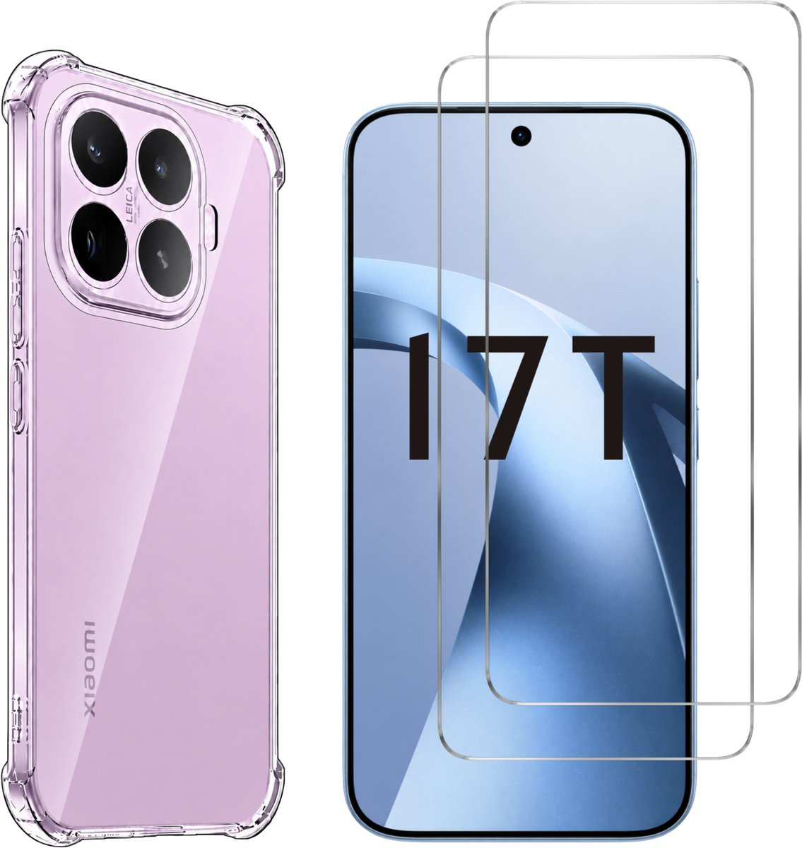 Hoesje geschikt voor Xiaomi 17T backcover Shockproof siliconen Transparant en 2 stuks Screenprotector Gehard Glas