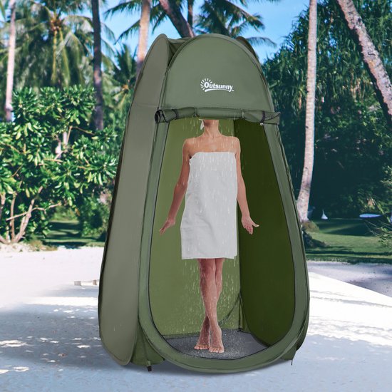 Pop-Up Douchetent, toilettent, draagbare omkleedtent, groene campingtent, mobiele kleedcabine, waterdicht, inkijkbescherming, uv-bescherming, ideaal voor wandelen, kamperen en strand van POP — afbeelding 4