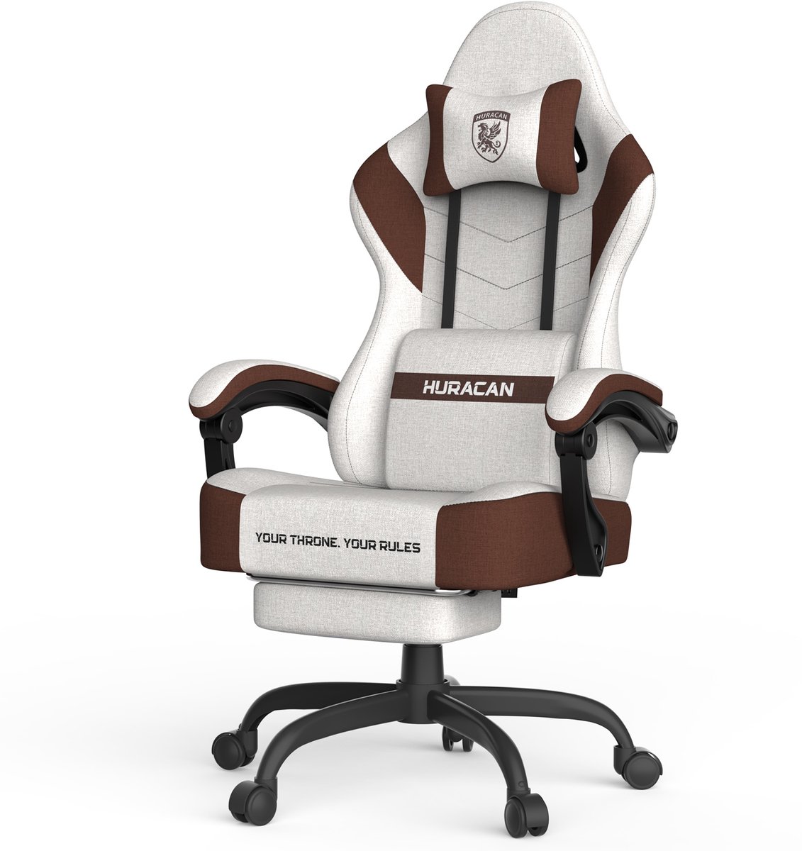 Arvioo LW710 Gaming Stoel - Voetensteun - Massage lendenkussen - Technische stof - Beige-Bruin