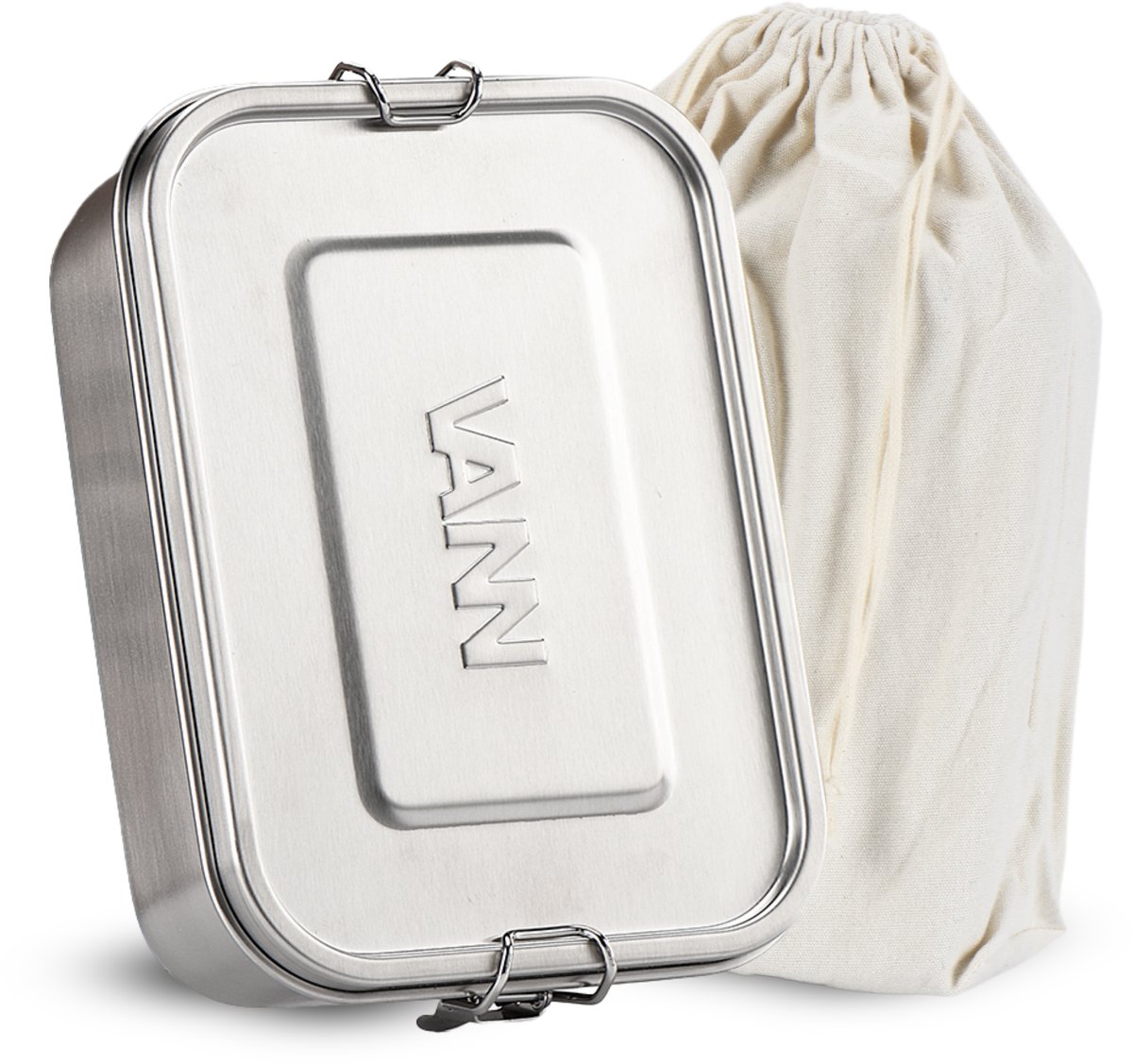 VANN® RVS Lunchbox 1200 ML met Verstelbare Verdeler – Broodtrommel voor Volwassenen – Incl. Katoenen Beschermtas – Vaatwasbestendig – Zilver – VANN Lunchbox®