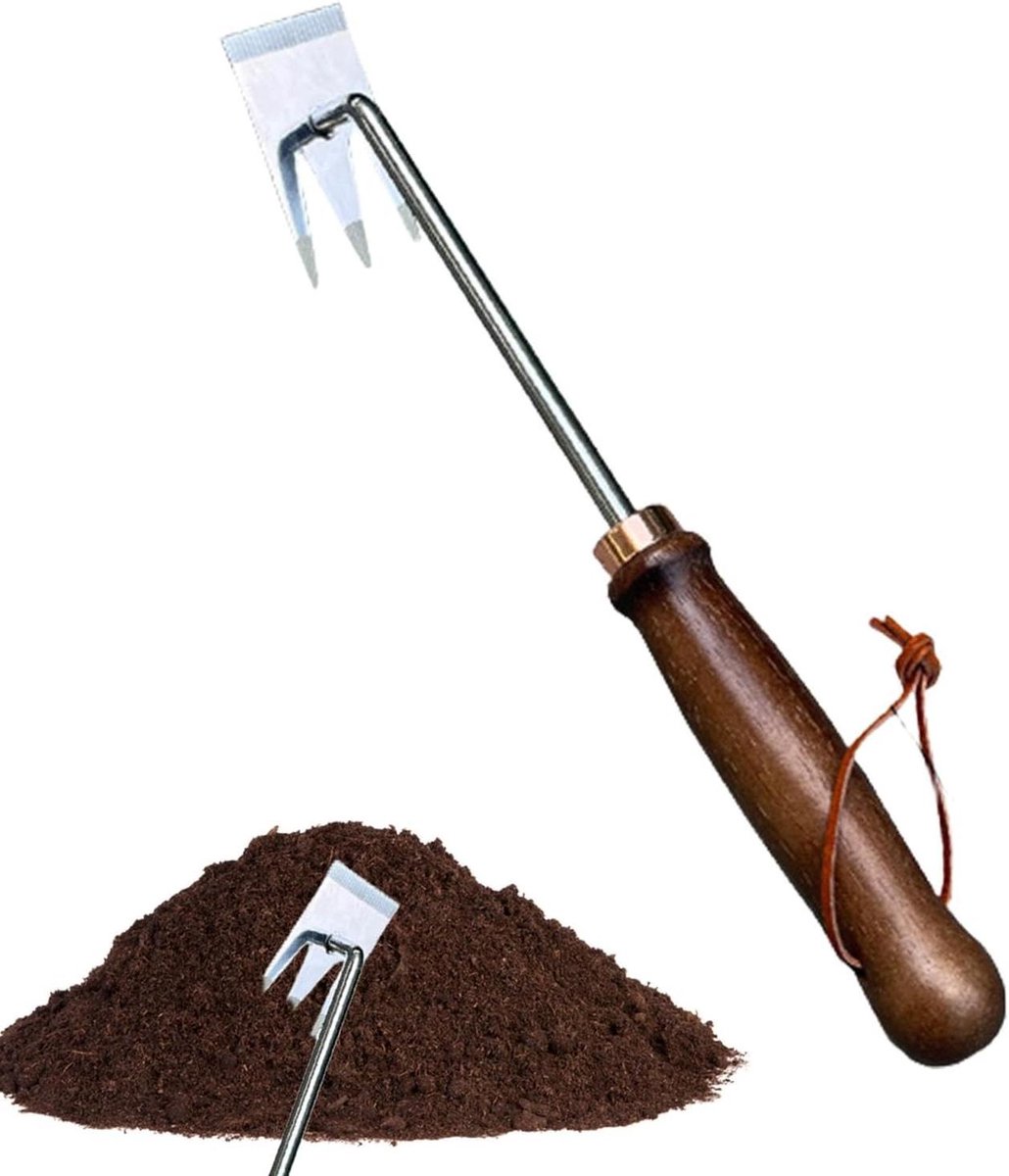 Handgereedschap Onkruidverwijderaar - Tuin Hulp - Gazon Onderhoud - Drie Tanden Ontwerp - 36 x 8 x 4 cm - Zilver