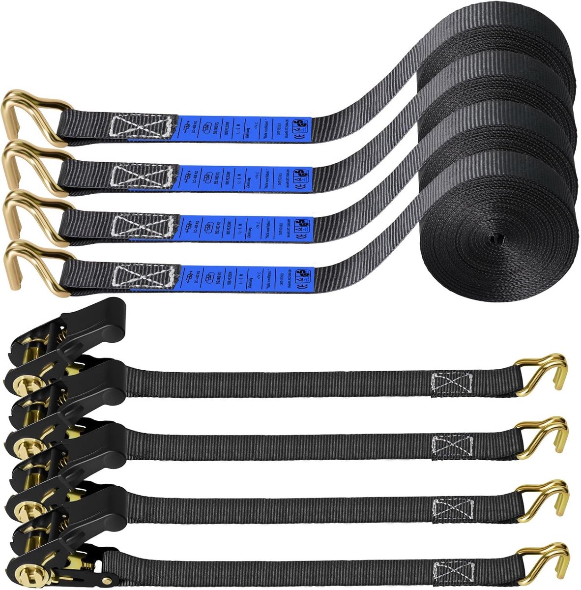 SnelShoppen - Spanbanden met Ratel, Sjorbanden Motorfiets 6M x 25MM, Zwarte Spanriemen voor Veilig Transport, Ideaal voor Camping en Tuin