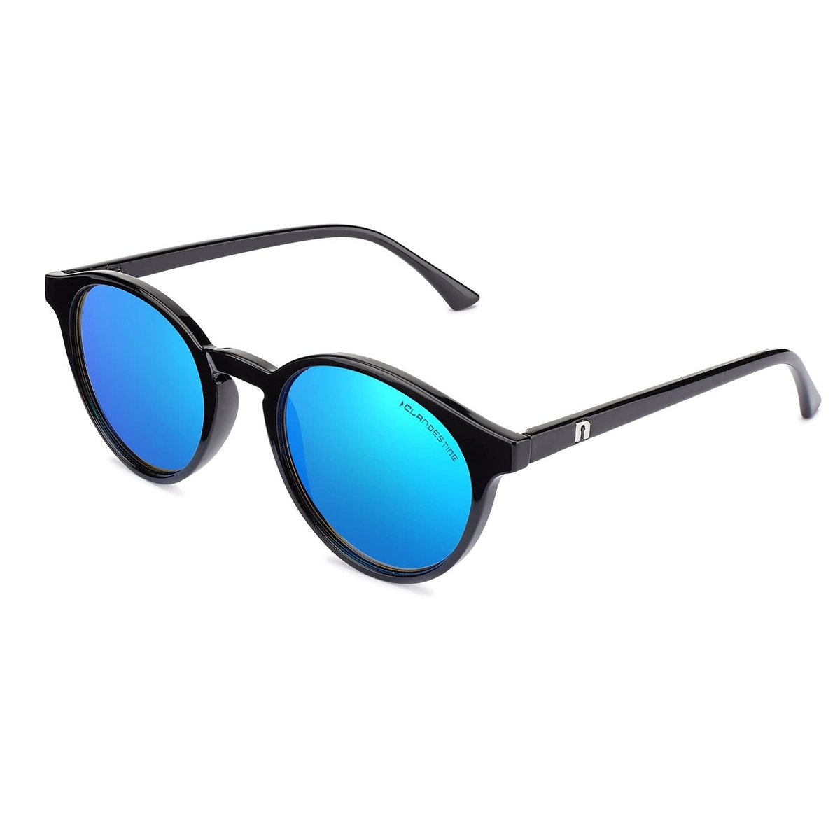 SnelShoppen - Clandestine Ronde Zonnebril voor Heren en Dames - Zwart Blauw - Nylon HD - Ideaal voor Feest, Camping, Tuin en Dagelijks Gebruik