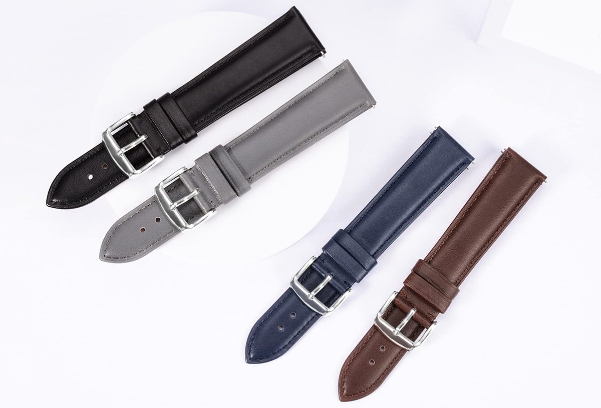 SnelShoppen - TStrap Lederen Horlogebandjes 20 mm - Zacht Zwart Horlogebandje met Quick Release - Vervangend Smartwatch-bandje voor Heren en Dames - D