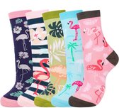 Flamingo Sokken maat 34-40 | 5 Stuks | Happy Socks | Grappige sokken | Roze Flamingo Sokken | Gele Flamingo Sokken | zwarte Flamingo Sokken | Blauwe Flamingo Sokken | Cadautje voor kinderen | jongens en meisjes