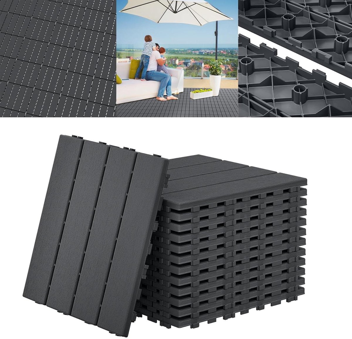 Terrastegels - Balkontegels Kliktegels - Buiten Vloer Bedekken - Met Drainagefunctie - 30 x 30 cm - Antraciet