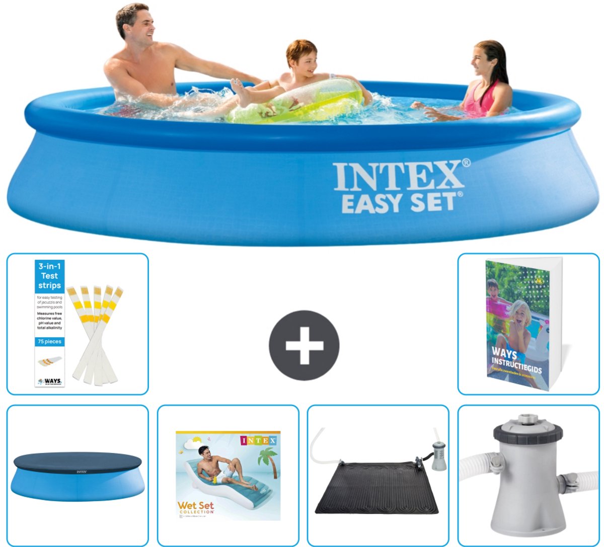 Intex Rond Opblaasbaar Easy Set Zwembad - 305 x 61 cm - Blauw - Inclusief Afdekzeil - Loungebed - Solar Mat - Zwembadfilterpomp - 7-delig