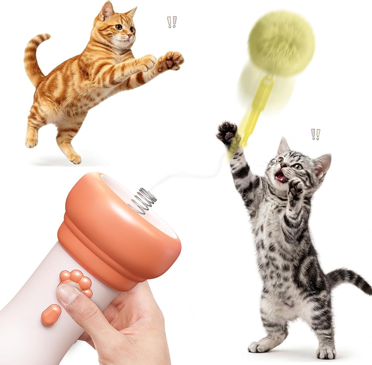 Katten Speelgoed Afschieter - Interactief Jachtspeelgoed - Met Bal en Elektrisch Intrekbaar Touw - Tegen Verveling voor Kittens en Volwassen Katten - Roze