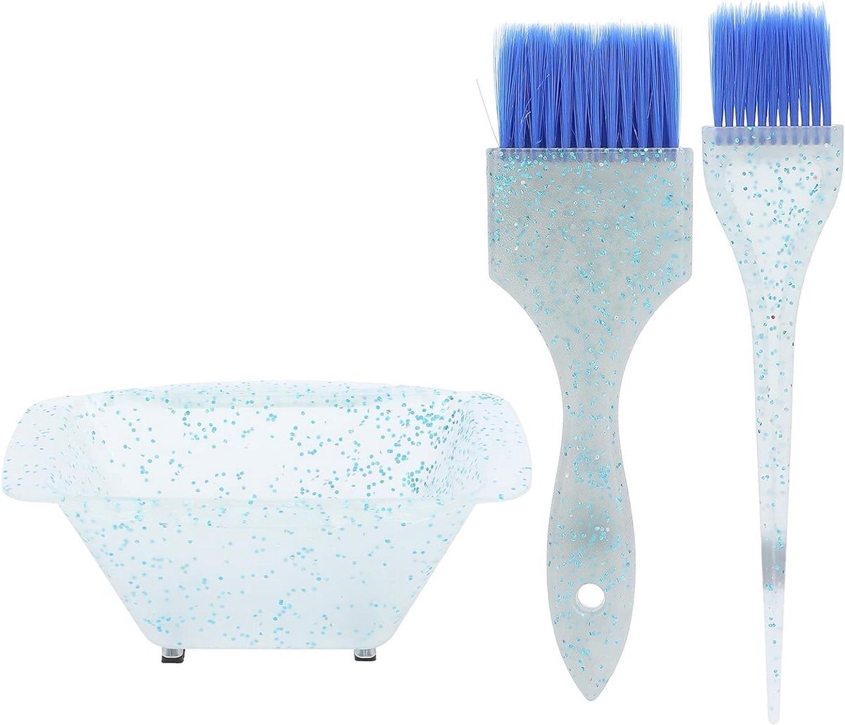 Haarkleur Set - Verf Kit - Thuis Salon Gebruik - Duidelijke Schaal Kom - 3 stuks - Blauw