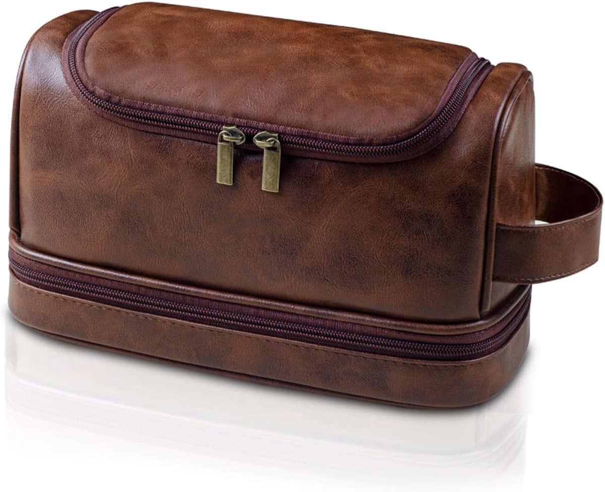 SnelShoppen - Toilettas voor Mannen, Grote Leren Reistas met Hanghaak, Luxe Toiletry Bag voor Reizen, Waterdicht en Schokbestendig, Ideaal voor Vakant